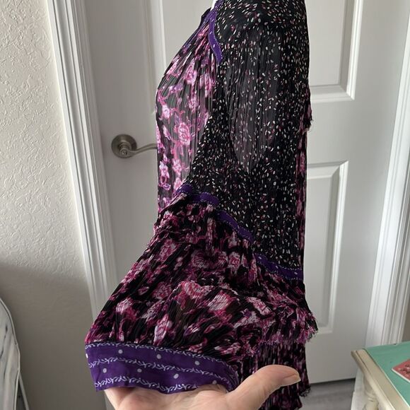 Free People Mini Dress Rosebuds Button Front Flowy Silhouette Oversized SZ XS-M - Picture 8 of 15